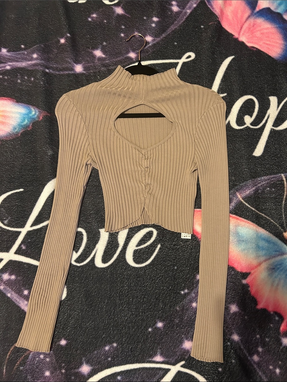Zara Ribbed Cutout Mock Neck Long Sleeve Top - Taupe